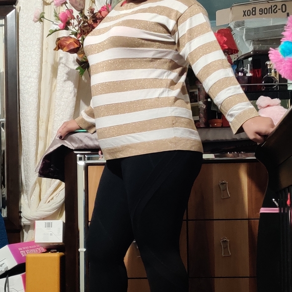 J.CREW SWEATER GOLD& SPARKLE  STRIPE SEAMORE SZLAR - Picture 3 of 8